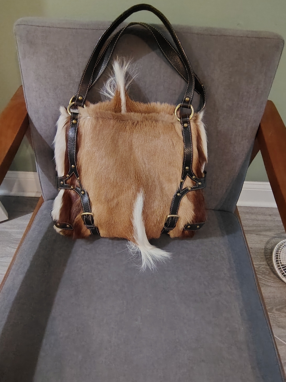 Genuine Diane Gail Springbok Fur Brown Shoulder Bag with Dark Leather Straps